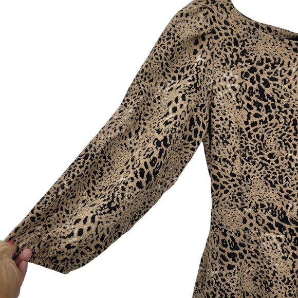 Anthropologie Leopard Cutout Back Mini Dress Sz 6 Puff Sleeves Ruffle Hem Knit - Picture 8 of 12